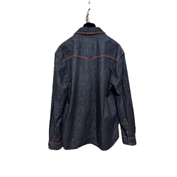 NWT True Religion Mens Large Blue Denim Western Released Hem Long Sleeve Shirt - Picture 6 of 10